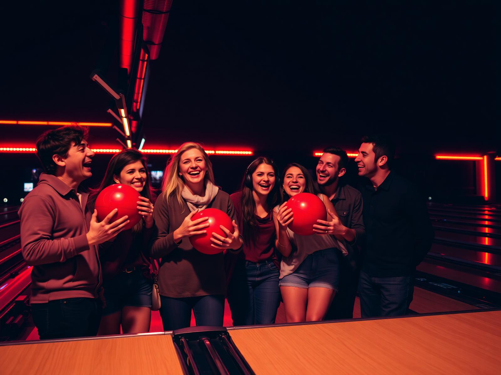 Friends bowling together
